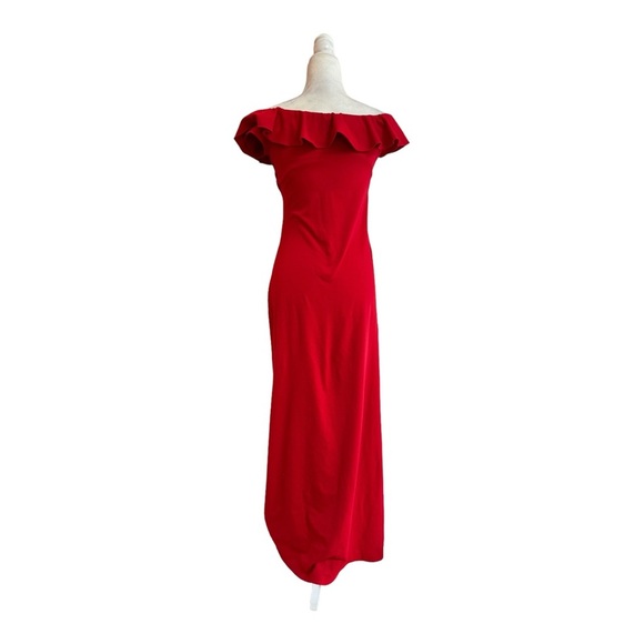 Susanna Monaco Red Ruffle Slit Maternity Gown Womens Size S Formal Off Shoulder - Picture 5 of 16